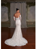 Strapless Ivory Lace Glitter Tulle Wedding Dress With Detachable Sleeves